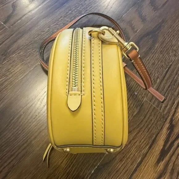 Tory Burch T Monogram Perforated Leather Circle Moon Bag, Golden Sunset, VGUC - Picture 5 of 12